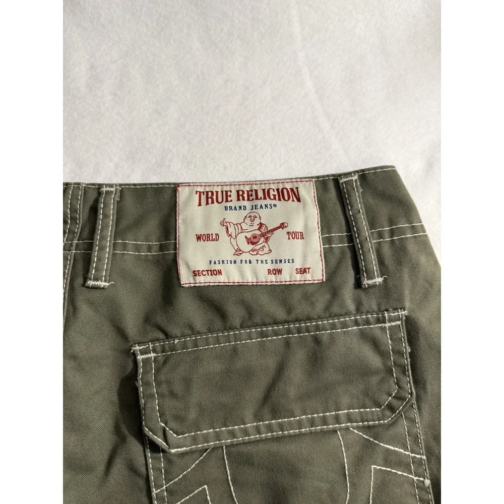 True Religion Size 29 Cargo Shorts‎ Olive Green Flap Pockets